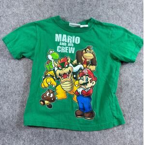 Nintendo Mario And His Crew Shirt Boys Size 5/6 Green Graphic Cartoon Tee Y2K